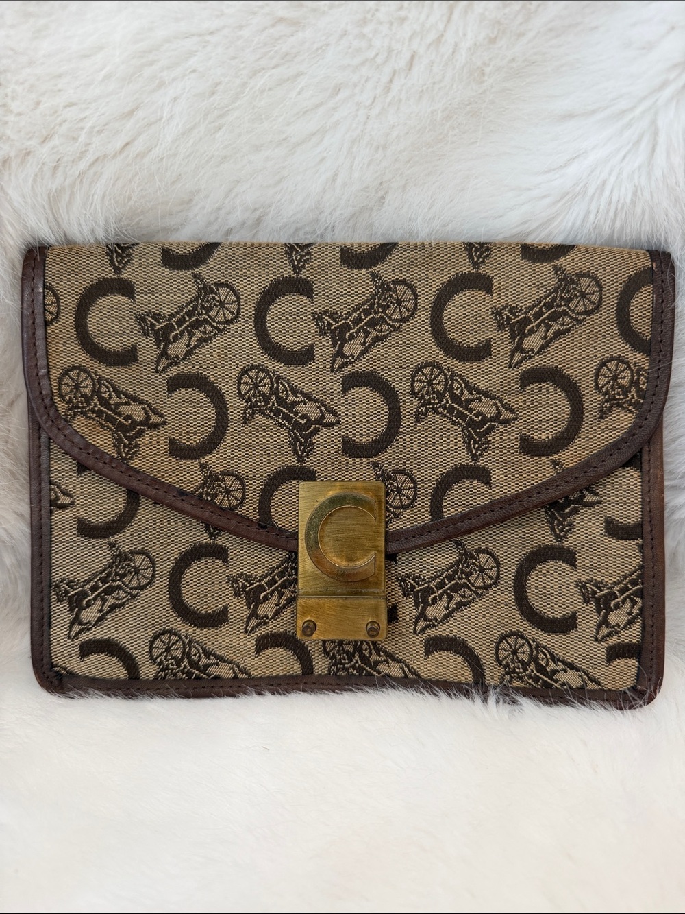 Celine vintage Monogram Canvas Clutch with Signature 'C' Lock Authentic!!